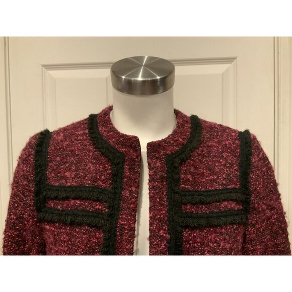 Nanette Lepore Purple Tweed Jacket W/ Black Fringe Trim, Size 6 - Picture 2 of 8